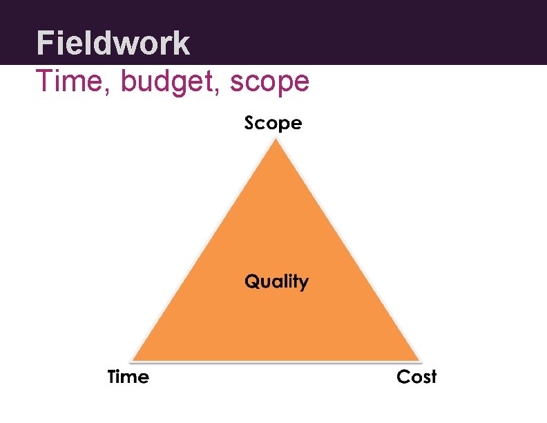 Fieldwork Time, budget, scope 