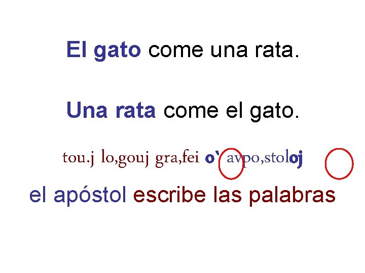 El gato come una rata. Una rata come el gato. tou. j lo, gouj