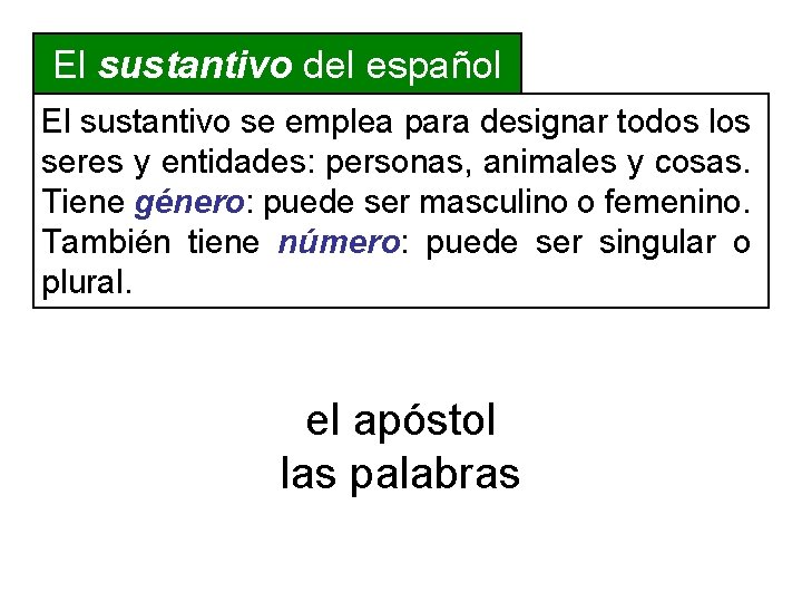 El sustantivo del español El sustantivo se emplea para designar todos los seres y