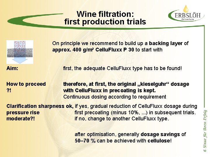 Wine filtration: first production trials On principle we recommend to build up a backing