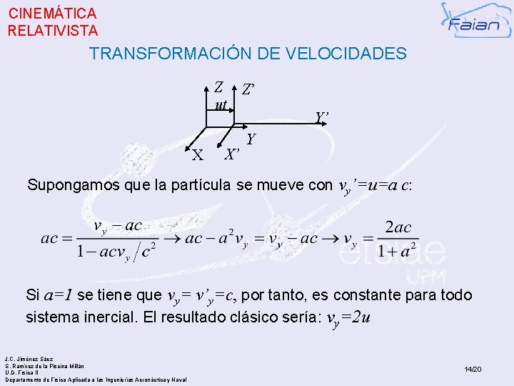 CINEMÁTICA RELATIVISTA TRANSFORMACIÓN DE VELOCIDADES Z Z’ ut X X’ Y’ Y Supongamos que