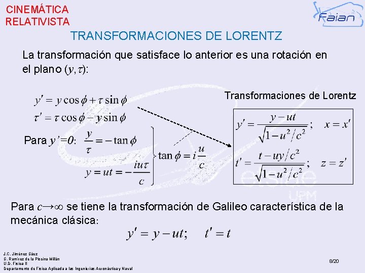 CINEMÁTICA RELATIVISTA TRANSFORMACIONES DE LORENTZ La transformación que satisface lo anterior es una rotación