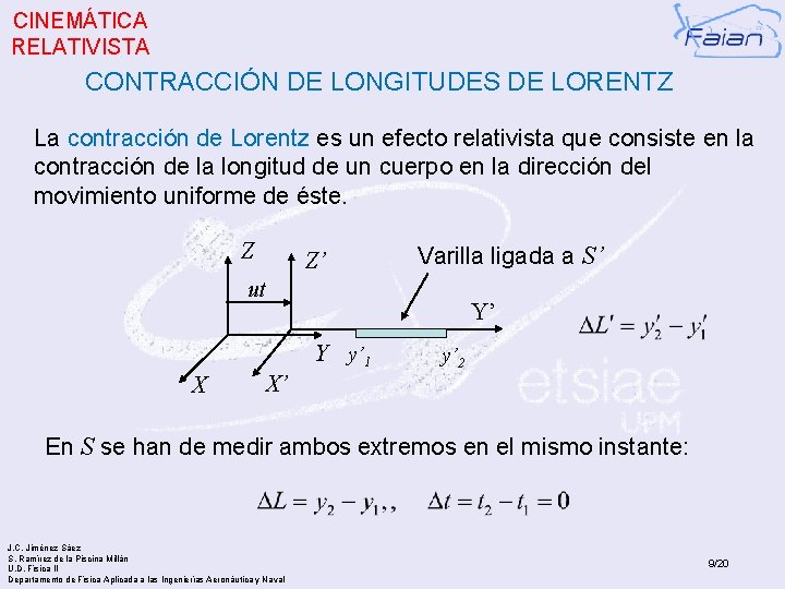 CINEMÁTICA RELATIVISTA CONTRACCIÓN DE LONGITUDES DE LORENTZ La contracción de Lorentz es un efecto