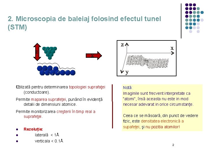 2. Microscopia de baleiaj folosind efectul tunel (STM) Z X Utilizată pentru determinarea topologiei