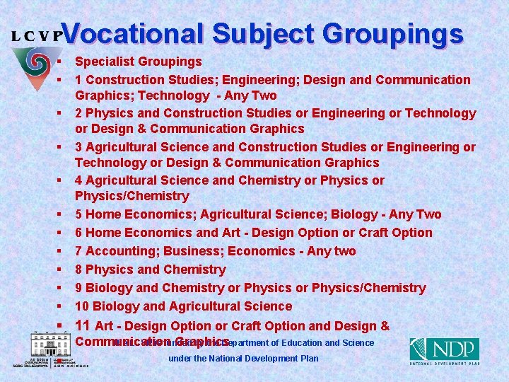 Vocational Subject Groupings § § § Specialist Groupings 1 Construction Studies; Engineering; Design and