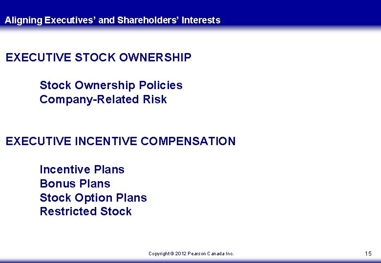 Aligning Executives’ and Shareholders’ Interests EXECUTIVE STOCK OWNERSHIP Stock Ownership Policies Company-Related Risk EXECUTIVE