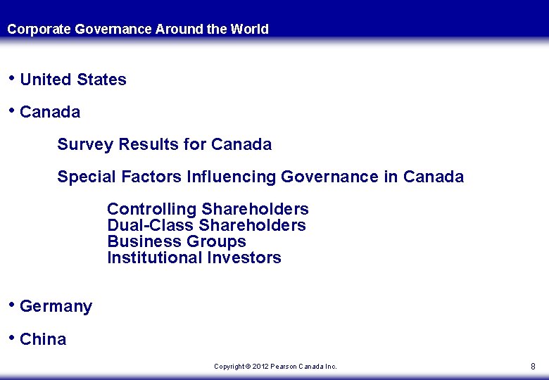 Corporate Governance Around the World • United States • Canada Survey Results for Canada