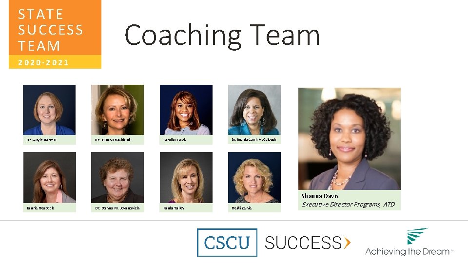 STATE SUCCESS TEAM Coaching Team 2020 -2021 Dr. Gayle Barrett Dr. Joanna Bashford Tamika