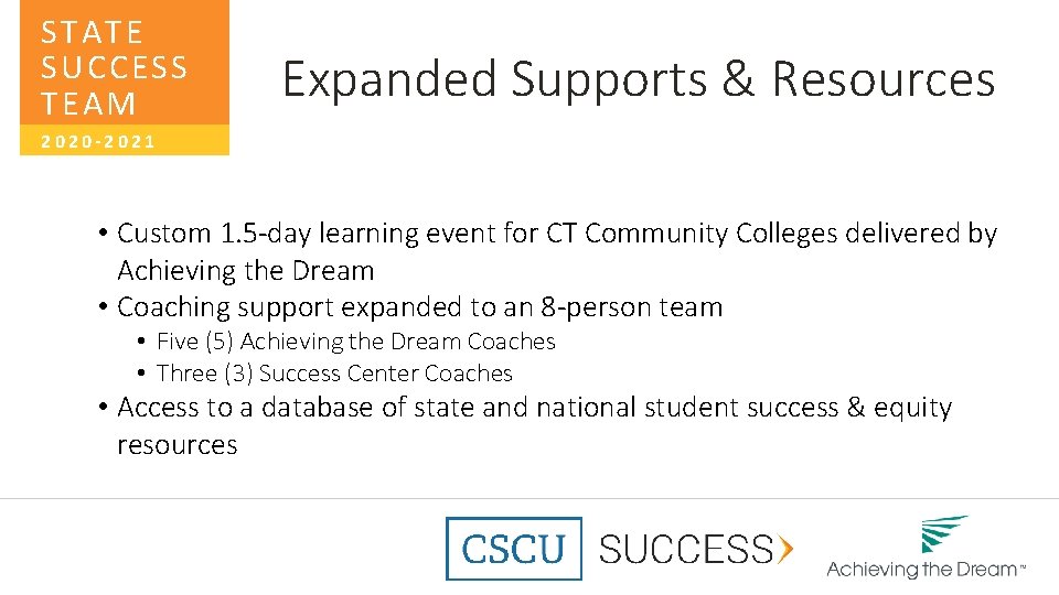 STATE SUCCESS TEAM Expanded Supports & Resources 2020 -2021 • Custom 1. 5 -day