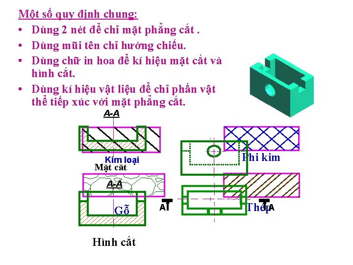 Một số quy định chung: • Dùng 2 nét để chỉ mặt phẳng cắt.