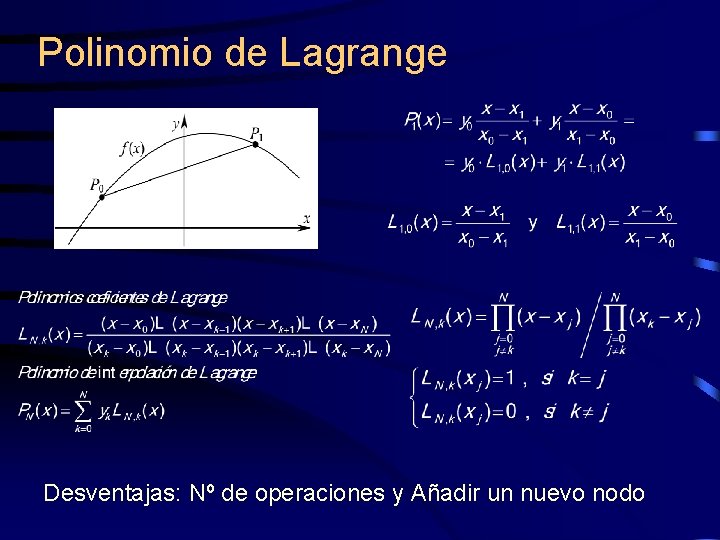 Polinomio de Lagrange Desventajas: Nº de operaciones y Añadir un nuevo nodo 