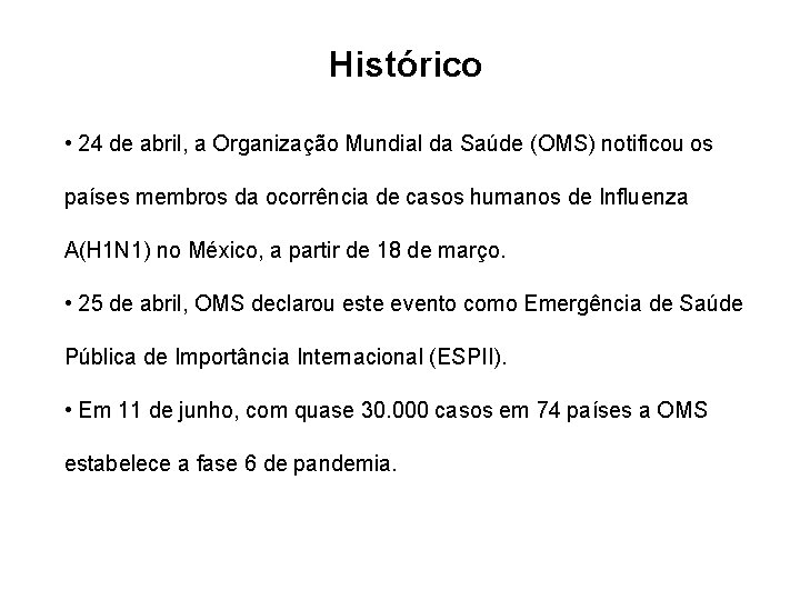Histórico • 24 de abril, a Organização Mundial da Saúde (OMS) notificou os países