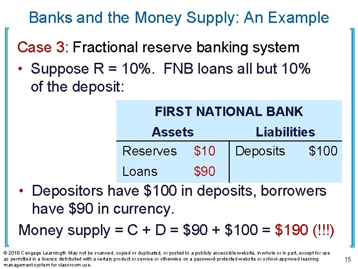 Banks and the Money Supply: An Example Case 3: Fractional reserve banking system •