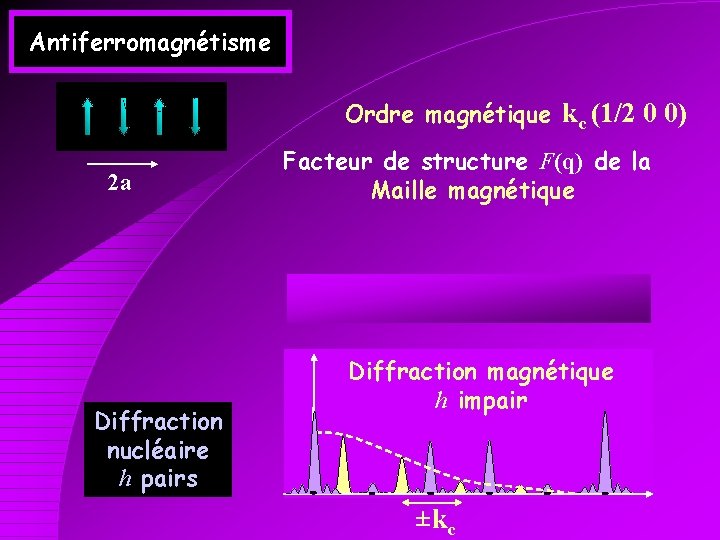 Antiferromagnétisme Ordre magnétique kc (1/2 0 0) 2 a Diffraction nucléaire h pairs Facteur