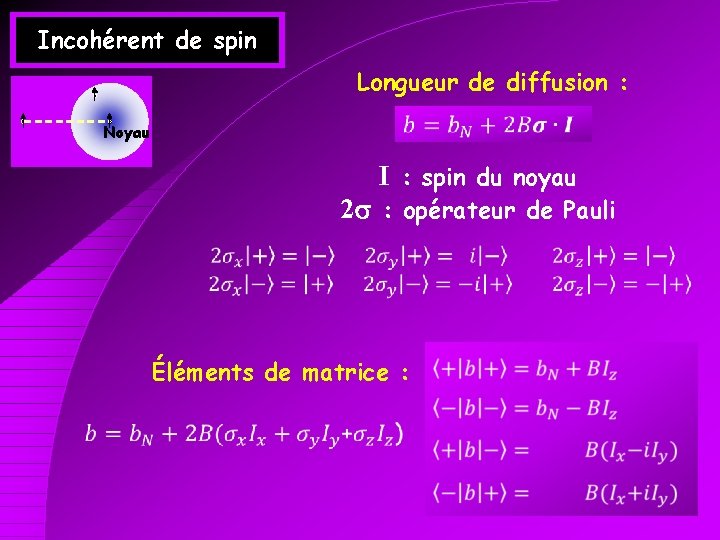 Incohérent de spin Longueur de diffusion : Noyau I : spin du noyau 2