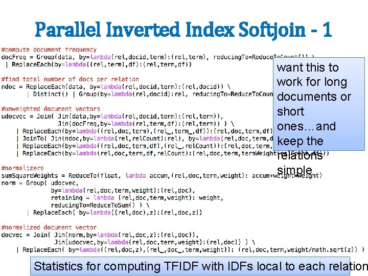 Parallel Inverted Index Softjoin - 1 want this to work for long documents or