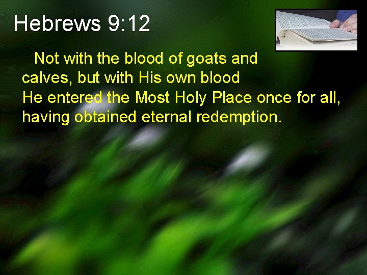 Hebrews 9: 12 Not with the blood of goats and calves, but with His