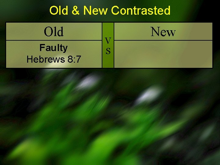 Old & New Contrasted Old Faulty Hebrews 8: 7 V S New 
