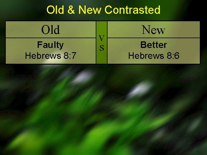 Old & New Contrasted Old Faulty Hebrews 8: 7 V S New Better Hebrews