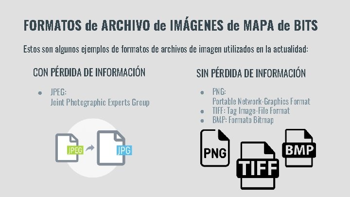 FORMATOS de ARCHIVO de IMÁGENES de MAPA de BITS Estos son algunos ejemplos de