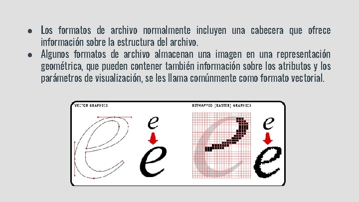 ● Los formatos de archivo normalmente incluyen una cabecera que ofrece información sobre la