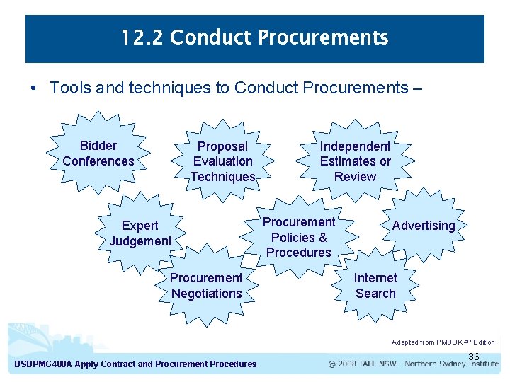 12. 2 Conduct Procurements • Tools and techniques to Conduct Procurements – Bidder Conferences