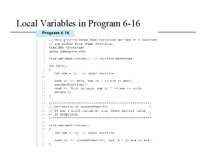 Local Variables in Program 6 -16 