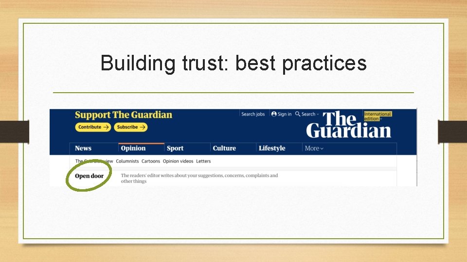 Building trust: best practices Building trust: best practices