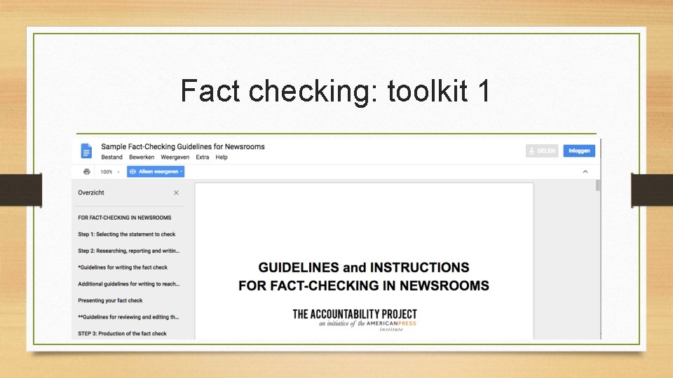 Fact checking: toolkit 1 