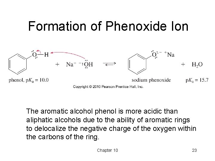 Formation of Phenoxide Ion The aromatic alcohol phenol is more acidic than aliphatic alcohols Formation of Phenoxide Ion The aromatic alcohol phenol is more acidic than aliphatic alcohols