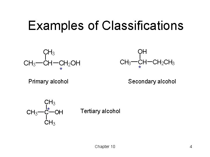 Examples of Classifications OH CH 3 CH CH 2 OH * Primary alcohol CH Examples of Classifications OH CH 3 CH CH 2 OH * Primary alcohol CH