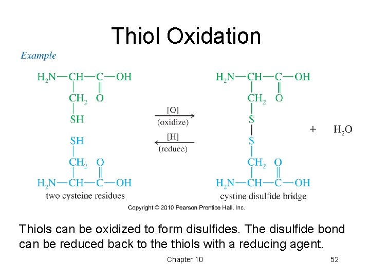 Thiol Oxidation Thiols can be oxidized to form disulfides. The disulfide bond can be Thiol Oxidation Thiols can be oxidized to form disulfides. The disulfide bond can be