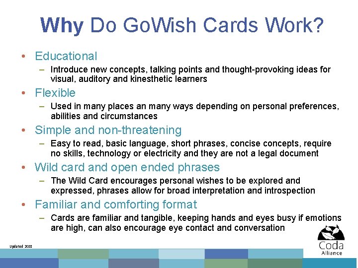 Why Do Go. Wish Cards Work? • Educational – Introduce new concepts, talking points