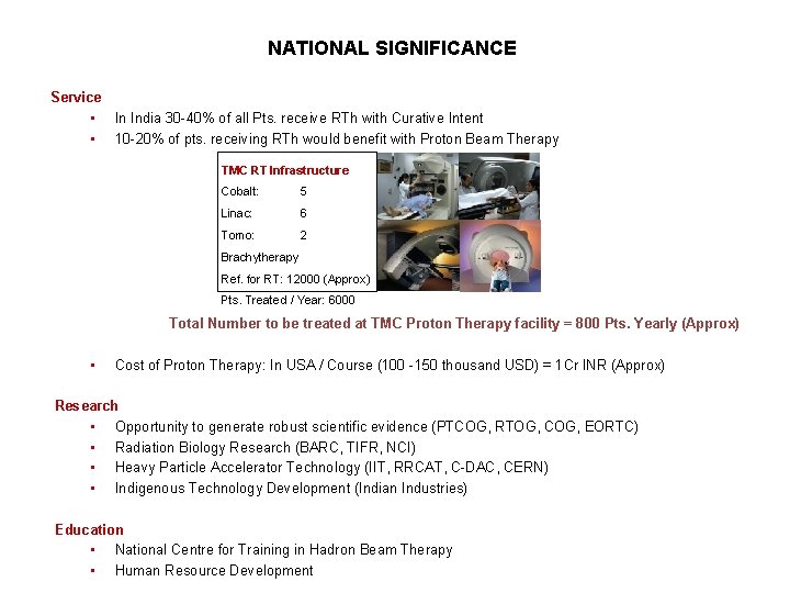 NATIONAL SIGNIFICANCE Service • In India 30 -40% of all Pts. receive RTh with