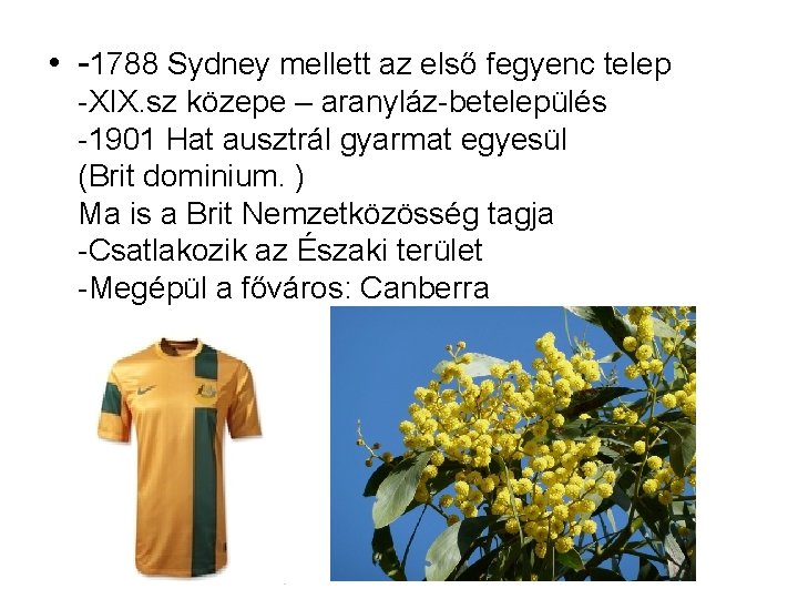  • -1788 Sydney mellett az első fegyenc telep -XIX. sz közepe – aranyláz-betelepülés