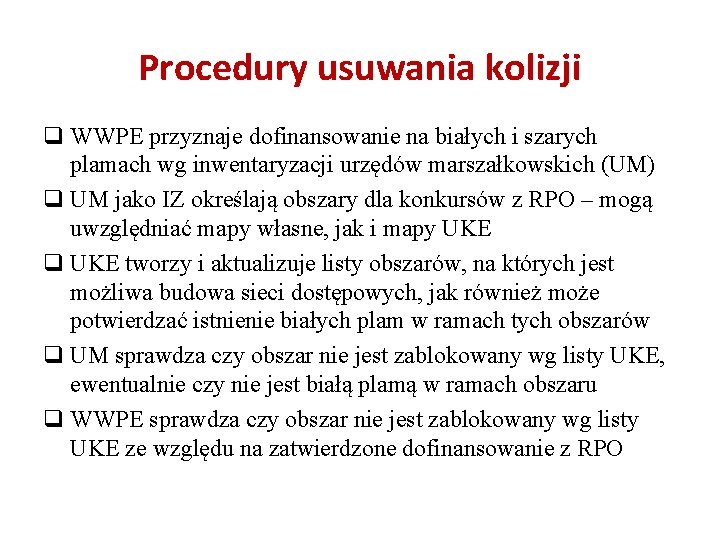 Procedury usuwania kolizji q WWPE przyznaje dofinansowanie na białych i szarych plamach wg inwentaryzacji