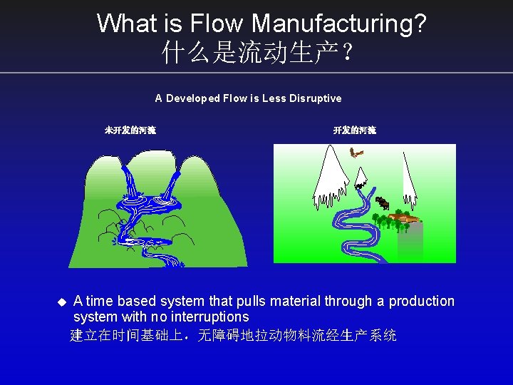 What is Flow Manufacturing? 什么是流动生产？ A Developed Flow is Less Disruptive 未开发的河流 u 开发的河流