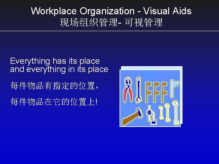 Workplace Organization - Visual Aids 现场组织管理- 可视管理 Everything has its place and everything in