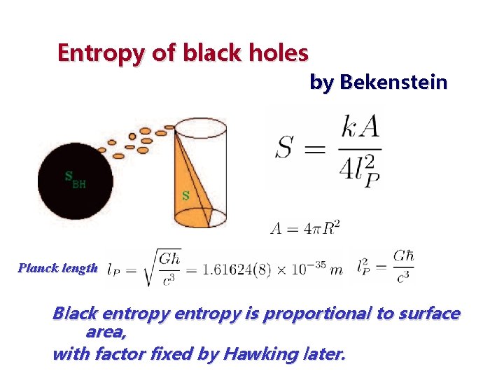 Entropy of black holes by Bekenstein Planck length Black entropy is proportional to surface
