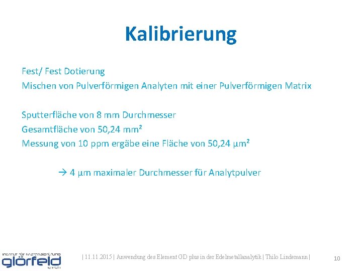 Kalibrierung Fest/ Fest Dotierung Mischen von Pulverförmigen Analyten mit einer Pulverförmigen Matrix Sputterfläche von Kalibrierung Fest/ Fest Dotierung Mischen von Pulverförmigen Analyten mit einer Pulverförmigen Matrix Sputterfläche von