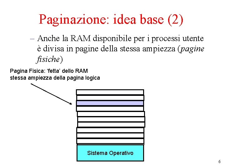 Paginazione: idea base (2) – Anche la RAM disponibile per i processi utente è