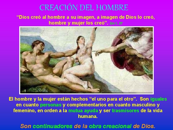 CREACIÓN DEL HOMBRE “Dios creó al hombre a su imagen, a imagen de Dios