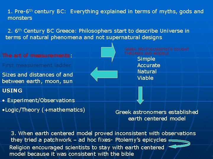 1. Pre-6 th century BC: Everything explained in terms of myths, gods and monsters
