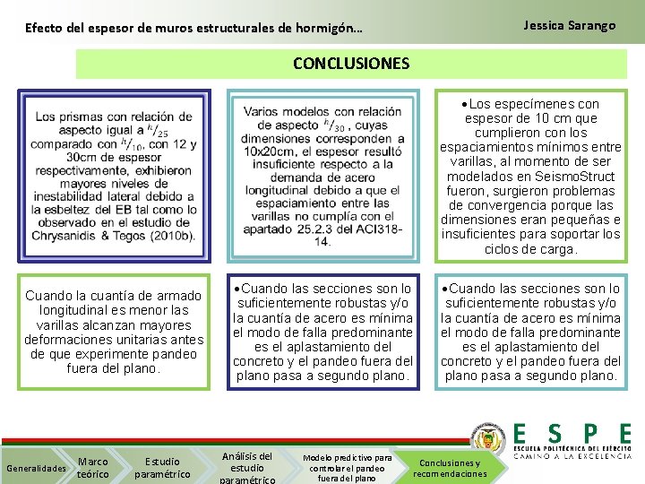 Jessica Sarango Efecto del espesor de muros estructurales de hormigón… CONCLUSIONES Los especímenes con