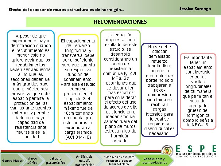 Jessica Sarango Efecto del espesor de muros estructurales de hormigón… RECOMENDACIONES A pesar de