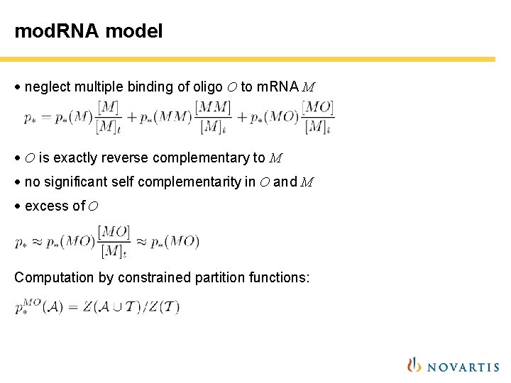 mod. RNA model · neglect multiple binding of oligo O to m. RNA M mod. RNA model · neglect multiple binding of oligo O to m. RNA M