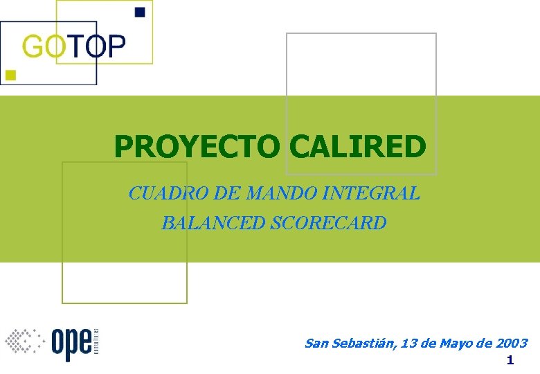 PROYECTO CALIRED CUADRO DE MANDO INTEGRAL BALANCED SCORECARD San Sebastián, 13 de Mayo de