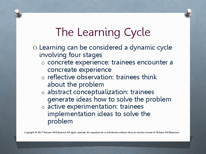 The Learning Cycle O Learning can be considered a dynamic cycle involving four stages The Learning Cycle O Learning can be considered a dynamic cycle involving four stages