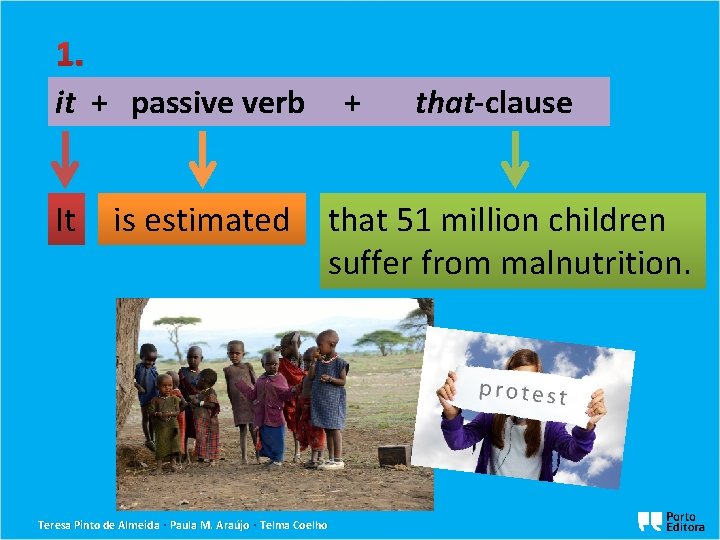 1. it + passive verb It is estimated + that-clause that 51 million children