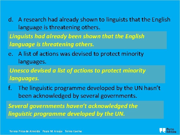 d. A research had already shown to linguists that the English language is threatening